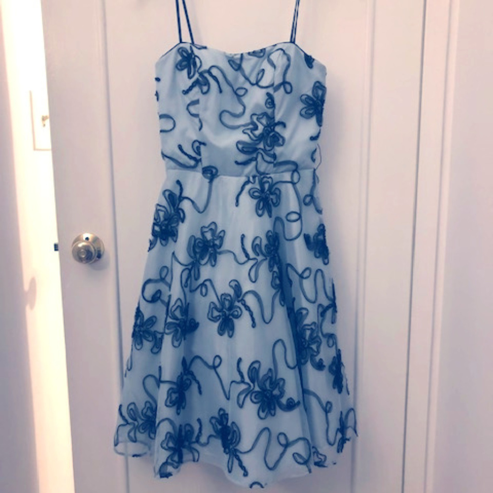 light blue with black lace flowers dress
